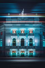 Light Trails in front of Yekaterinburg State Academic Opera and Ballet Theater