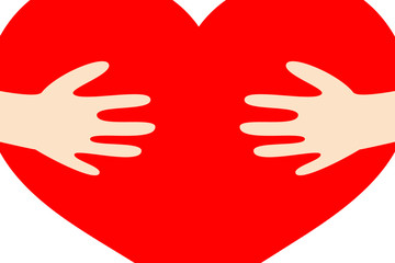 big red heart in child hands vector