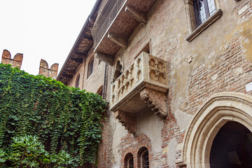 The famous balcony of Juliet on Juliet house on Via Cappello in the old part of Verona  city in Italy.