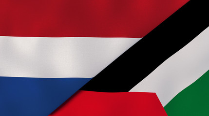The flags of Netherlands and Palestine. News, reportage, business background. 3d illustration