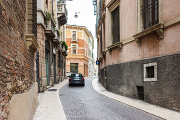 Quiet streets of the old city of Verona. Piazzetta Serego street in Verona, Italy