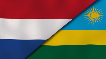 The flags of Netherlands and Rwanda. News, reportage, business background. 3d illustration