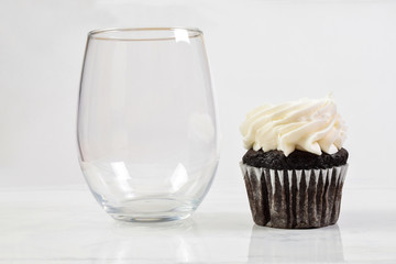 Stemless Wineglass Mockup with Chocolate Cupcake