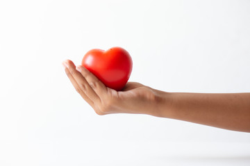 praying hands holding a red heart symbol love happy valentine day romance, concept: care health human family, charity donor organ and blood for the patient, image  background giving peace
