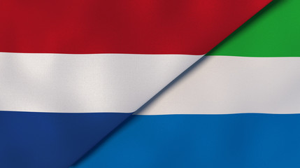 The flags of Netherlands and Sierra Leone. News, reportage, business background. 3d illustration