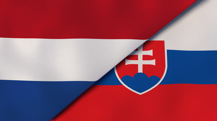 The flags of Netherlands and Slovakia. News, reportage, business background. 3d illustration