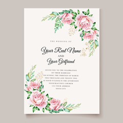 elegant wedding invitation card with beautiful floral and leaves template