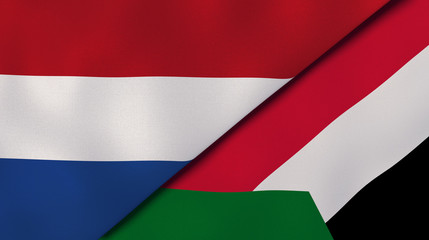 The flags of Netherlands and Sudan. News, reportage, business background. 3d illustration
