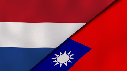 The flags of Netherlands and Taiwan. News, reportage, business background. 3d illustration