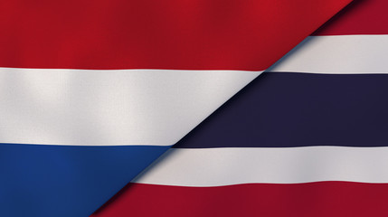 The flags of Netherlands and Thailand. News, reportage, business background. 3d illustration