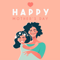Happy Mother's day card with happy african american woman and her daughter
