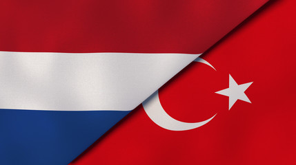 The flags of Netherlands and Turkey. News, reportage, business background. 3d illustration