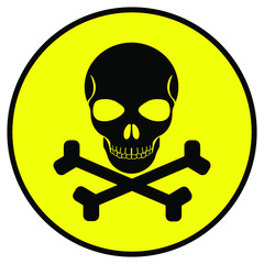 skull and crossbones on yellow  button, vector