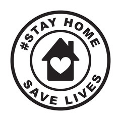 Stay at home slogan with house and heart inside. Protection campaign or measure from coronavirus, COVID-19. Stay home quote text, hash tag or hashtag. Coronavirus, COVID 19 protection logo, vector.