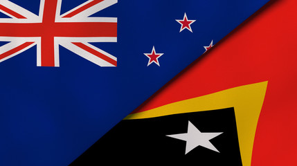 The flags of New Zealand and East Timor. News, reportage, business background. 3d illustration