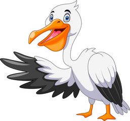 A Cute cartoon pelican waving