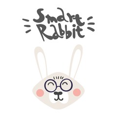 smart rabbit with glasses, flat cartoon character. rabbit with glasses. children's print. vector image.