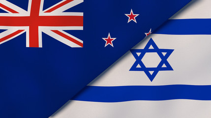 The flags of New Zealand and Israel. News, reportage, business background. 3d illustration