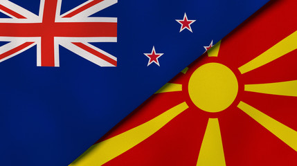 The flags of New Zealand and Macedonia. News, reportage, business background. 3d illustration