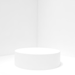 White podium stage backdrop on white background for product display stand or used in other designs 3d rendering. 3d illustration template minimal style concept.