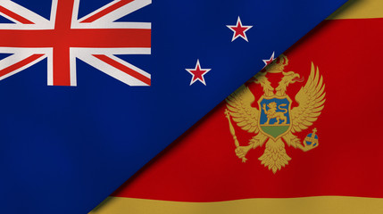 The flags of New Zealand and Montenegro. News, reportage, business background. 3d illustration