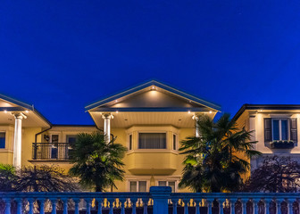 Luxury house at night in Vancouver, Canada.