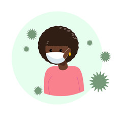 A young African American woman wearing a medical protective mask against the corona virus