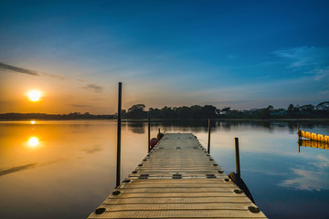 Fototapeta premium Beautiful Sunrise at lower seletar reservoir, singapore 