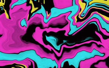 Liquid uneven marble pattern with light highlights. Abstract acrylic background. Texture of a work of art. The effect of fluid art. The abstract artwork is smeared and splattered with paint.