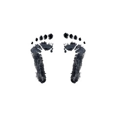 Imprint of baby feet at birth. Newborn foot print. Realistic. Close up. Postcard for newborn.Watercolor illustration on a white background. For cards, posters, stickers  and professional design.