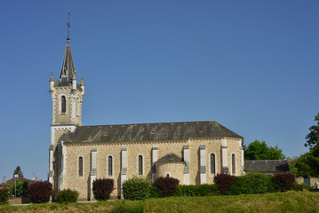 Fototapeta na wymiar Église de l'Exaltation-de-la-Sainte-Croix à Gorre (87310), département de la Haute-Vienne en région Nouvelle-Aquitaine, France