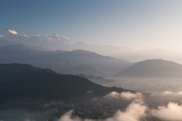 mountains in the fog