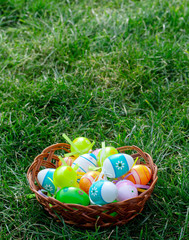 easter eggs on green grass