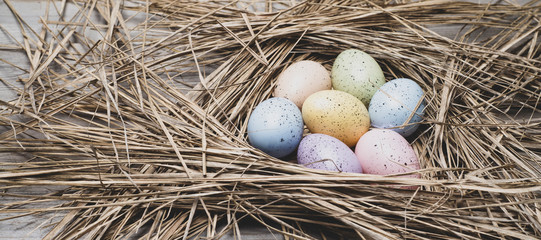 Easter eggs on wooden background
