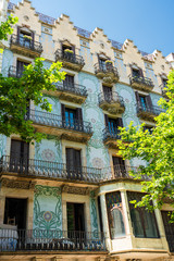 Detail Of Beautiful Facade Building Architecture In City Of Barcelona, Spain
