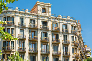 Detail Of Beautiful Facade Building Architecture In City Of Barcelona, Spain