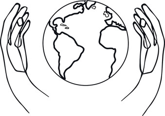 Hands holding, globe, art, vector illustration