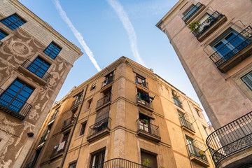Detail of Beautiful Buildings Architecture In City Of Barcelona, Spain Shot With Perspective View - 337775039