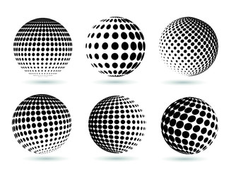 Set of halftone sphere.Abstract dotted 3d sphere.