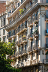 Fototapeta premium Detail of Beautiful Facade Building Architecture In City Of Barcelona, Spain