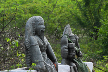 Fototapeta na wymiar Statue of hindu god and goddess in a rural temple in india 