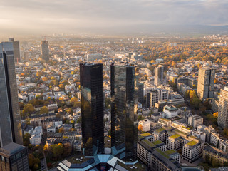 Deutsche Bank Tower in Frankfurt, Germany while sunset