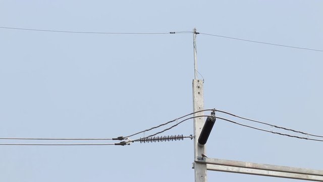 Single phase high voltage electricity pole with lightning rod