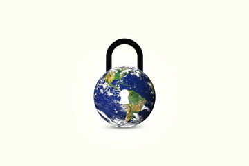 3d World lockdown symbol. Coronavirus pandemic puts countries on lockdown with isolated background.