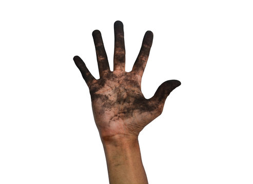 Clipping Path, Close Up Of A Dirty Worker Hand Isolated On White Background