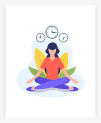 Obraz premium young woman in lotus position meditates. Flat vector illustration.