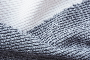 .Abstract background and texture gray and white knitted fabric carelessly crumpled, striped...