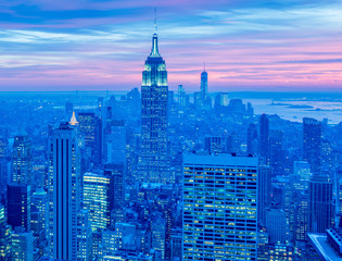 View of New York Manhattan during sunset hours