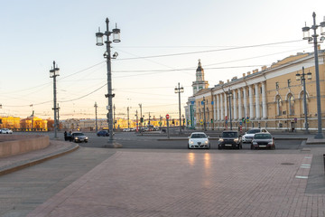 Fototapeta premium Weak traffic on the spit of Vasilievsky island.