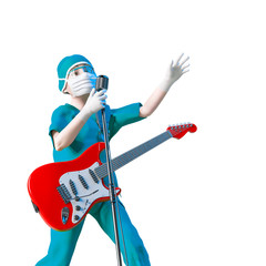doctor cartoon is singing and playing guittar in white background